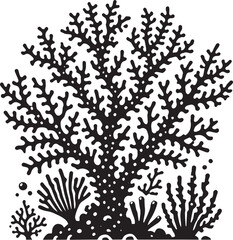 Underwater Sea coral silhouette vector illustration isolated on a white background