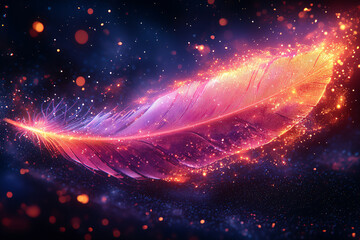 Fototapeta premium a close-up of a glowing futuristic feather softly floating mid-air with n