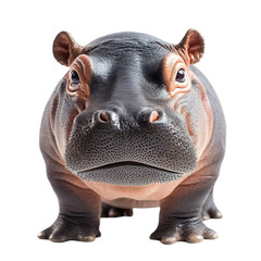 Obraz premium Front view close up of an extremely perfect looking single pygmy hippo isolated on a white transparent background