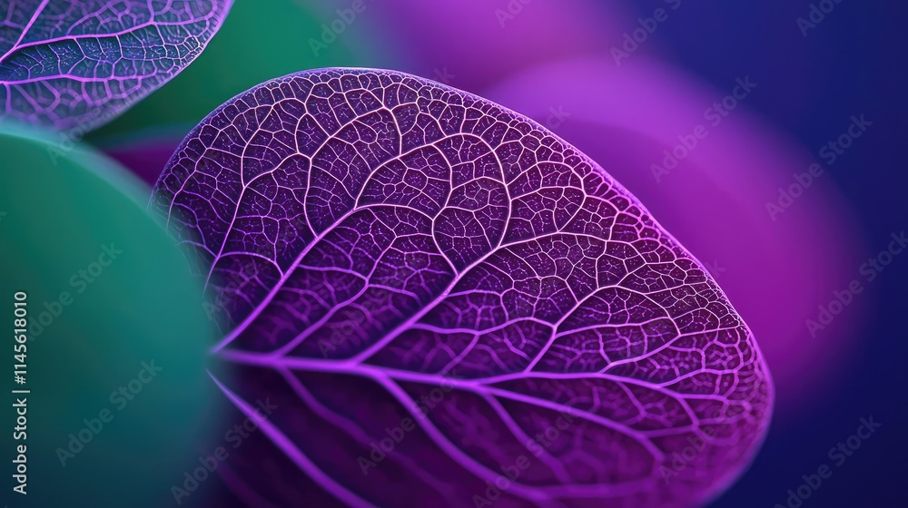Poster Micro foliage idea. Close-up of vibrant leaves showcasing intricate patterns and colors.