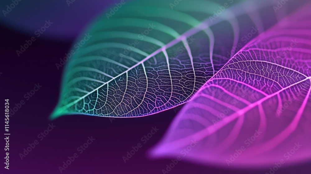 Poster micro foliage idea. colorful close-up of intricate leaf patterns against a vibrant background.
