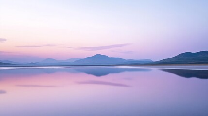 Fototapeta premium Serene Desert Landscape at Dusk with Soft Pink Hues and Reflection