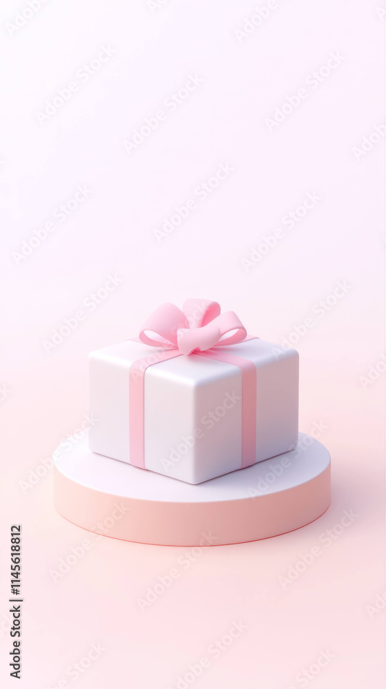 Aufkleber gift box on platform with soft edges and gradient shadows, featuring minimalist design and clean aesthetic