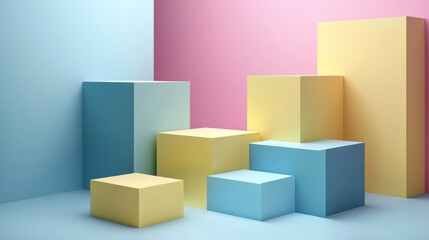 Fototapeta premium Pastel Cubes Minimalist Abstract Composition: A Study in Soft Hues and Geometric Forms