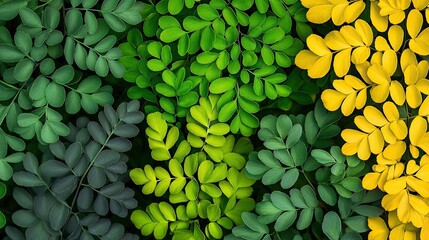 Micro foliage idea. Vibrant green and yellow leaves create a stunning botanical pattern, showcasing nature's beauty.