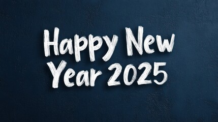 Obraz premium Happy New Year 2025 greeting on dark blue background.