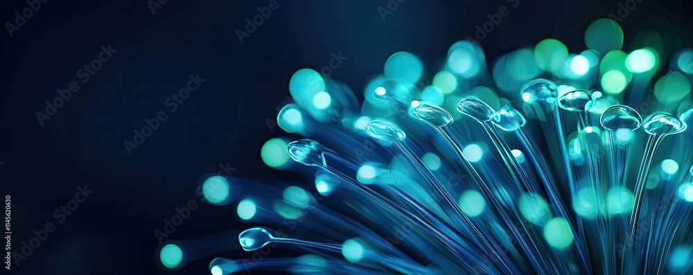 Aufkleber micro foliage idea. close-up view of glowing fiber optic strands in dark background, showcasing ligh