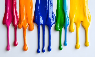 Colorful paint streaks dripping on white background.