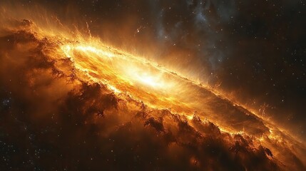 Obraz premium A black hole pulls in gas and dust, a dark universe background for adventure and exploration, a wallpaper design showcasing the mysteries of the cosmos.