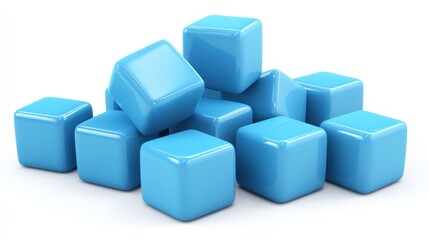 Obraz premium Abstract Composition of Blue Cubes, A 3D Render of Shiny, Stacked Cubes