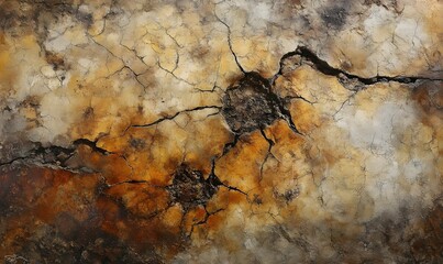 Abstract cracked earth texture with brown and beige tones.