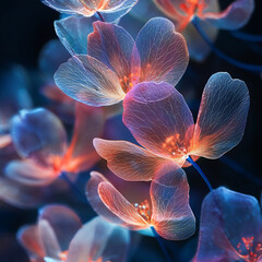  glowing flower petals floating in mid-air,