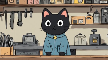 Black Cat Mechanic in Automotive Repair Workshop