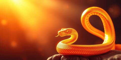 Obraz premium A striking golden snake coils elegantly, symbolizing wisdom and strength during the lively celebrations of Chinese New Year, a time filled with hope and renewal