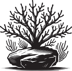 Underwater Sea coral silhouette vector illustration isolated on a white background