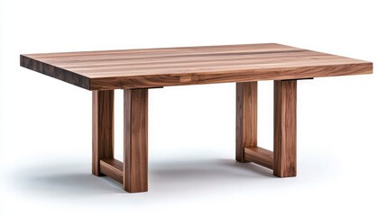 Rustic walnut wood coffee table with minimalist legs.