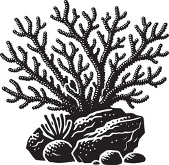 Underwater Sea coral silhouette vector illustration isolated on a white background