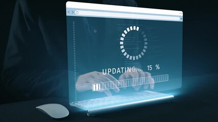 Business person invests in updating knowledge and software, ensuring updated competitiveness. Prioritizing continuous update and upgrading for both knowledge and software efficiency update. UUID