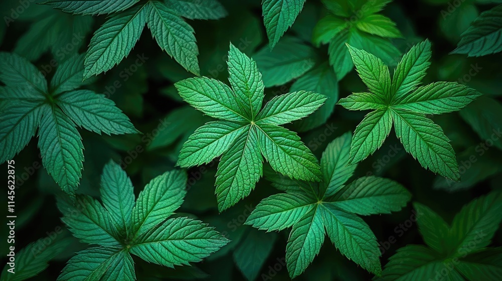 Poster micro foliage idea. a close-up view of vibrant green leaves creating a lush and tranquil atmosphere.