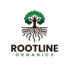 Tree with Roots in Green and Brown Logo Design