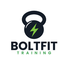 Kettlebell with Lightning Bolt in Black and Green Logo Design