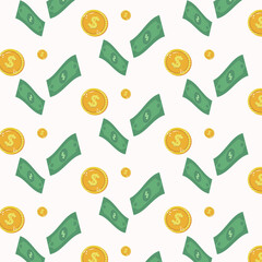 paper money and coin seamless pattern background