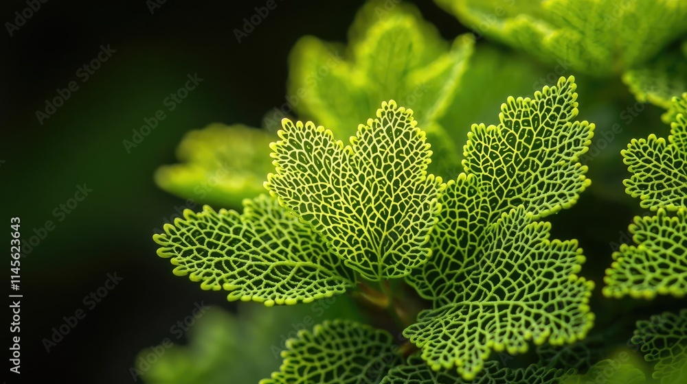 Aufkleber micro foliage idea. close-up of detailed green leaves showcasing intricate textures and patterns.