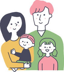 シンプルな若い夫婦と子供