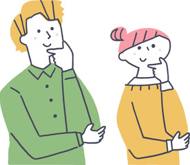 なるほどのポーズをする若い男女