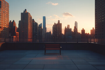 Obraz premium A quiet rooftop terrace at dusk with a solitary chair