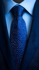 Dark Blue Suit, Shirt, and Tie with Gold Dot Pattern