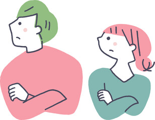 横向きの考え事をしている男女