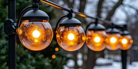 Warm Outdoor String Lights Glowing Bulbs Garden Decor Amber Glass Festive Illumination Night Lights