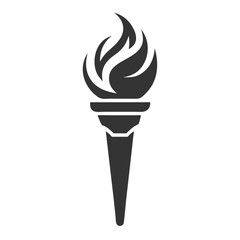 Minimalist Black and White Torch Flame Icon.