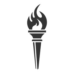 Minimalist Black and White Torch Flame Icon.
