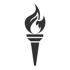 Minimalist Black and White Torch Flame Icon.