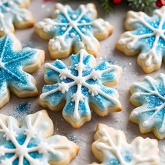 Frosted Snowflake Cookies: Blue and White Icing with a Touch of Edible Glitter