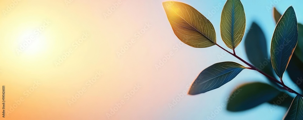 Aufkleber micro foliage idea. a close-up view of lush green leaves basking in warm sunlight, creating a serene
