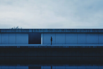 Fototapeta premium The modern train station platform is bathed in twilight hues