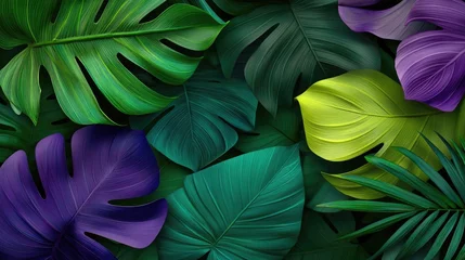 Rideaux Imprimé botanique patrons Micro foliage idea. Vibrant tropical leaves in various shades, creating a lush and lively background.  © Tin