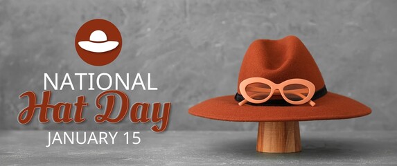 Banner for National Hat Day with felt hat and glasses