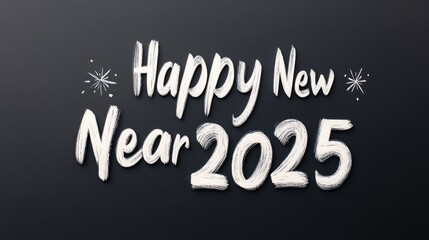 Obraz premium Happy New Year 2025 white text on black background.
