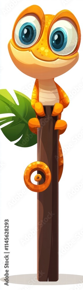 Poster playful chameleon climbing a tree colorful animated character digital art whimsical environment stud