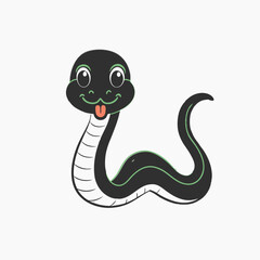 Fototapeta premium Black silhouette Cute green snake cartoon on white background
