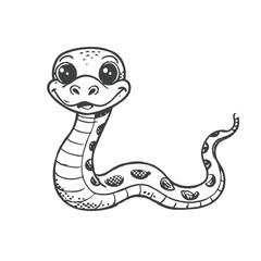 Fototapeta premium Black silhouette Cute green snake cartoon on white background