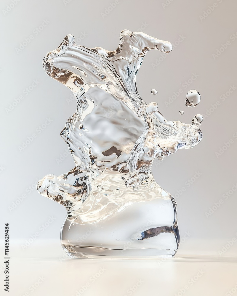 Poster dynamic water splash art display in minimalist studio environment