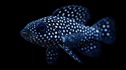 Naklejka premium A Striking Blue Spotted Fish Isolated On Black