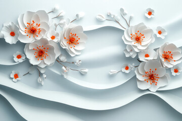 Colorful 3D flowers bloom vibrantly in a mesmerizing wallpaper design, creating a stunning and lively wall decoration.
