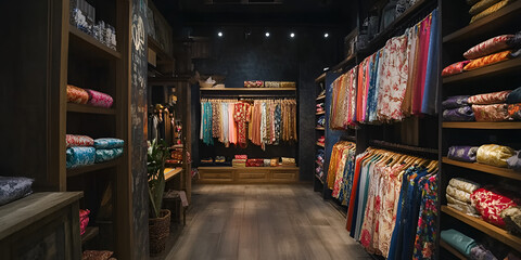 Obraz premium Cozy Fabric Store with Vibrant Textile Display