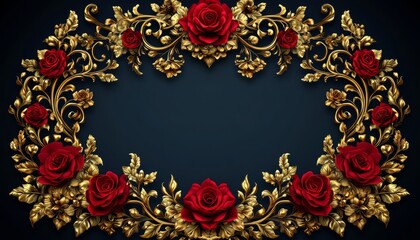Golden Floral Frame with Red Roses Design
